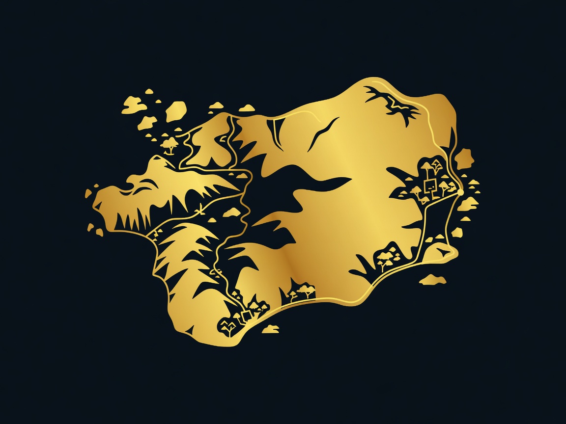 Gold and obsidian flat vector illustration of Lamma Island hiking trails
